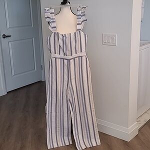 Greylin Size S Striped Linen Cotton Blend Jumpsuit